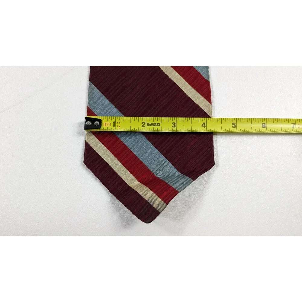 Men's Don Loper Classic Striped Necktie Tie Burgundy Red‎ Blue Gold Silk